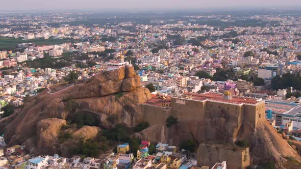 Rock fort in Trichy, India, 4k aerial footage