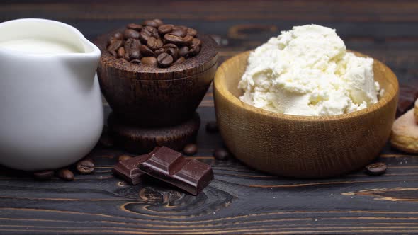 Ingredients for Cooking Tiramisu - Savoiardi Biscuit Cookies, Mascarpone, Cream, Sugar, Cocoa