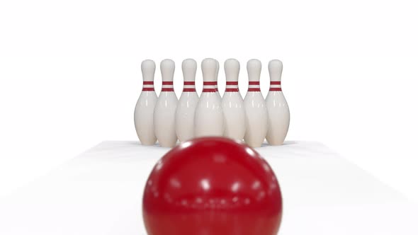 Bowling Strike in Slow Motion on White Background