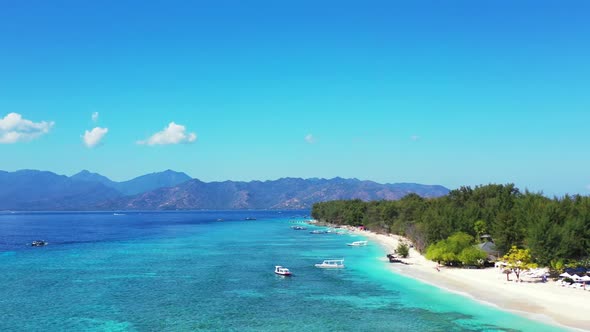 Aerial seascape of tropical bay beach time by blue sea and white sandy background of a dayout after 