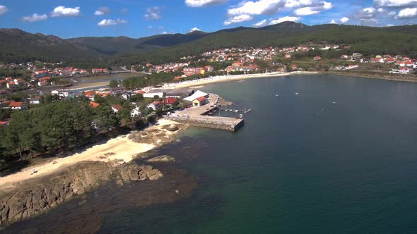 Aerial View Of Esteiro Beach And Town. Pedestal Up