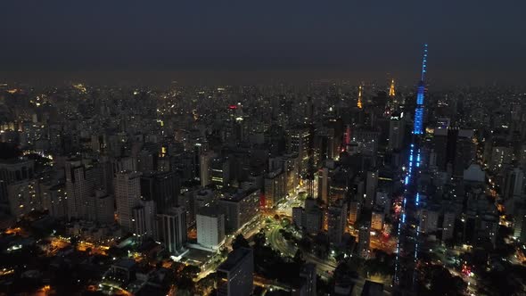 Night downtown Sao Paulo Brazil. Downtown district at night life scenery.