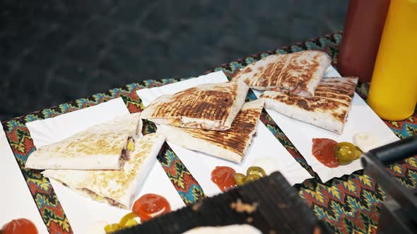 Flatbreads with filling at food festival