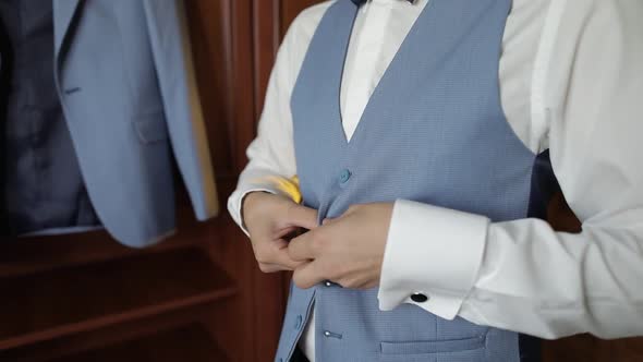 Handsome Groom Wearing a Jacket. Wedding Morning. Businessman