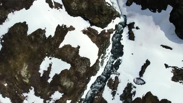 Aerial Birds Eye Flying Over Hardangervidda National Park Over Snow Covered Landscapes. Dolly Forwar