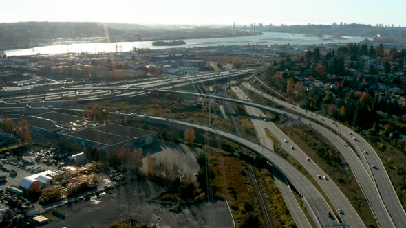 Aerial view of the Trans-Canada Highway through Port Coquitlam, BC