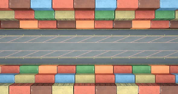 Drone View of Stacked Cargo Shipping Containers at Transportation Sea Port alt