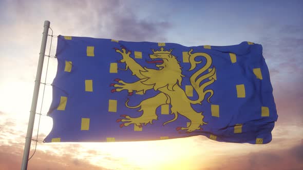 FrancheComte Flag France Waving in the Wind Sky and Sun Background