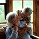 Couple of senior mature people enjoy time at home together hugging and loving. Portrait of elderly - VideoHive Item for Sale
