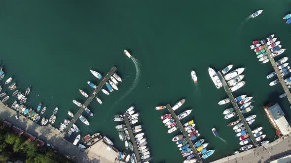 Aerial Panoramic View of Balaklava Landscape with Boats and Sea in Marina Bay