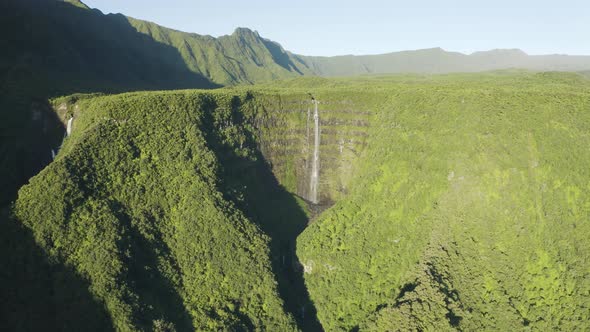 Aerial view of Cascata do Poco do Bacalhau, Portugal.