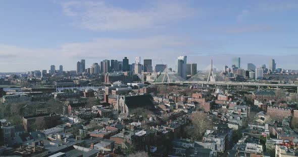 Aerial Shot of Boston With a View of the Skyline and Bunker Bridge