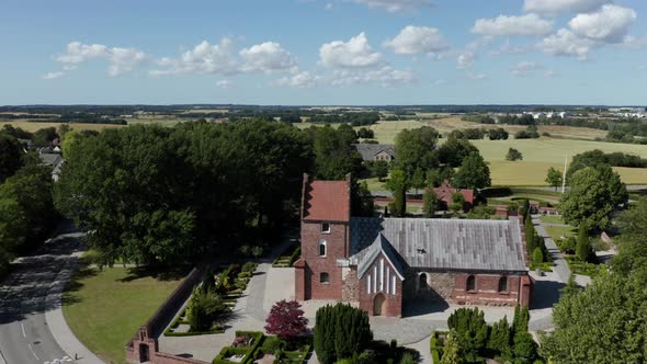 Aerial View Of Smoerum Church, Denmark