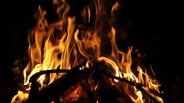 Bonefire, Fire flames in campfire, campsite at Masai Mara Park, Kenya, slow motion