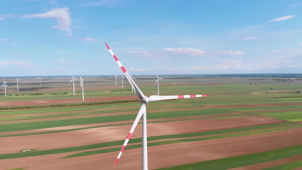 Aerial View of Wind Turbines Farm in Field. Austria. Drone View on Energy Production