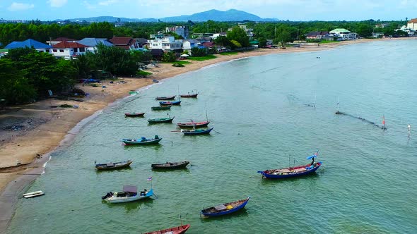 Fisherman boats at Phla Ban Chang in Thailand from the sky