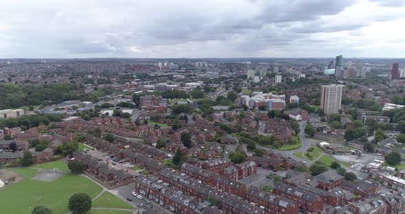 Aerial view of Leeds city looking south over residential areas