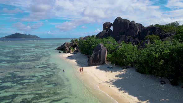 Anse Source d'Argent Beach La Digue Island Seyshelles Drone Aerial View of La Digue Seychelles Bird