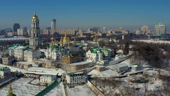 Beautiful winter top view of the Kiev-Pechersk Lavra.