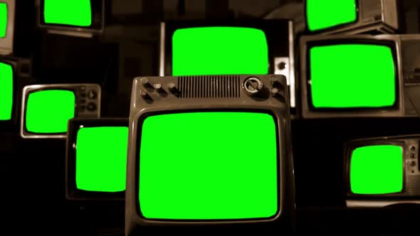 80s and 90s TVs Green Screen. Sepia Tone.