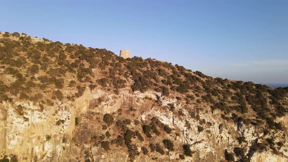 Aerial View of Torre Des Savinar Tower Near Ibiza Es Vedra and Vedranell Islands