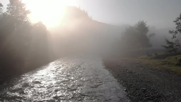 Stunning Morning Foggy Sunrise Over Calm River