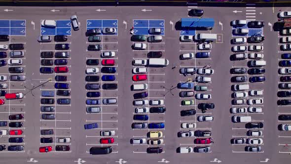 Aerial View a Large Number of Cars Different Brands Standing Parking Lot