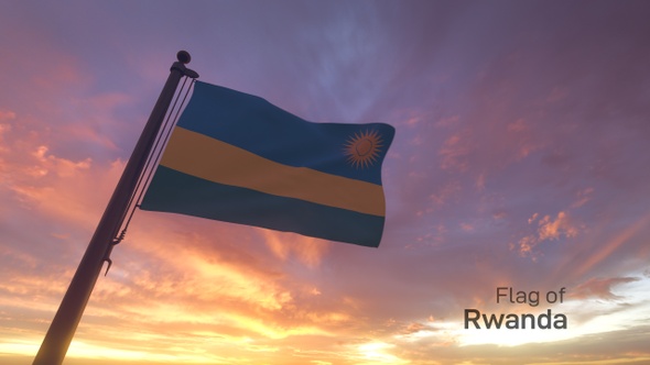 Rwanda Flag on a Flagpole V3