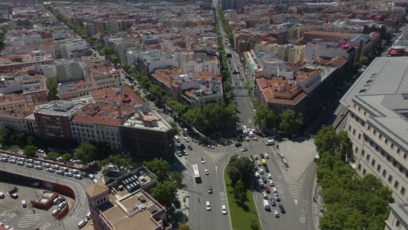 Cityscape of Valencia and the View of an Intersection with Lots of Cars