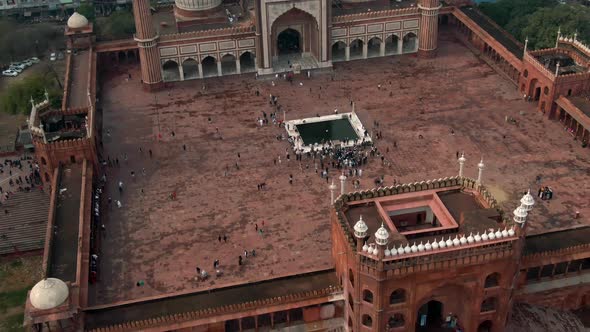 New Delhi, India, "Jama Masjid" mosque 4k aerial drone video