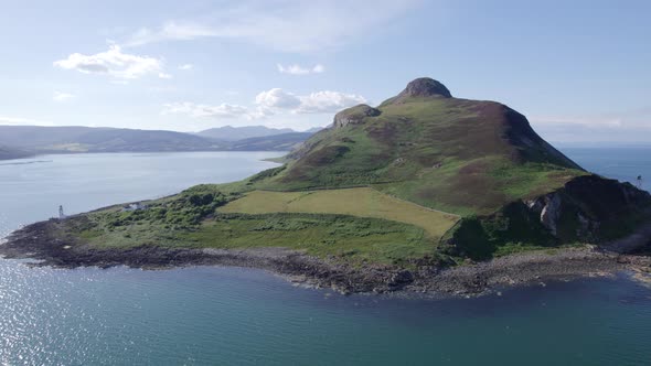 Wide Aerial View of the Holy Isle in Scotland