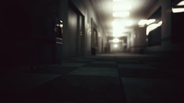 Empty Dark Hospital Laboratory Corridor