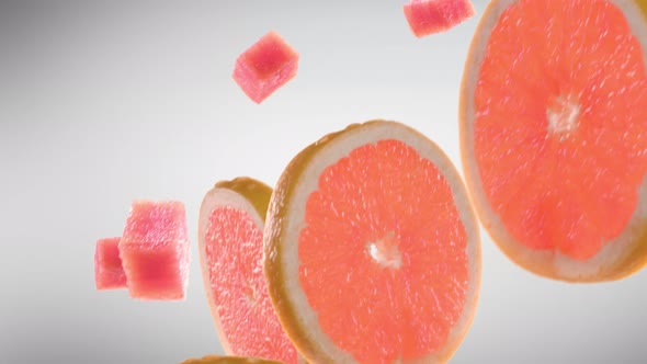 Grapefruit with Slices Falling with Luma Matte