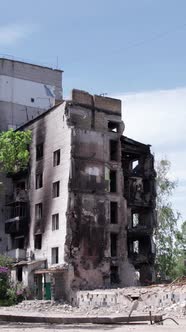 Vertical Video of a Wartorn House in Ukraine