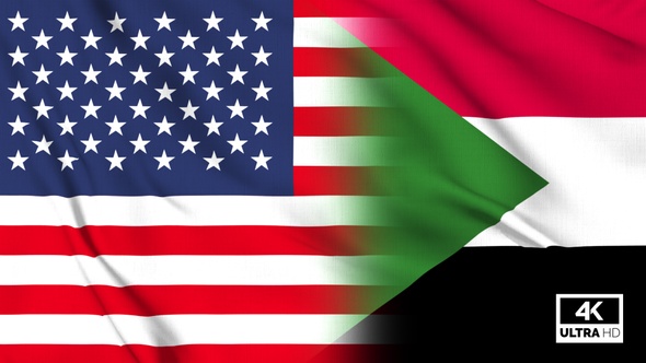 USA And Sudan Flag Waving Slowly Looped