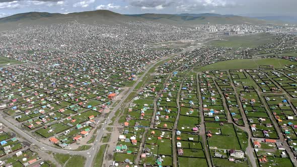 Aerial View of City Landscape of Colorful Houses in Mongolia