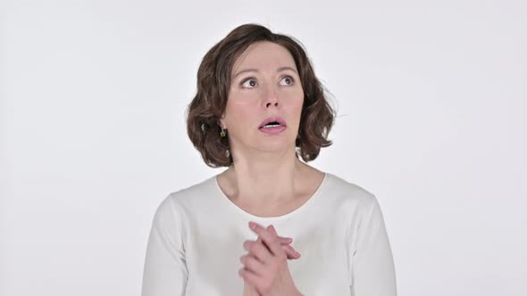 Scared Expression By Old Woman on White Background 