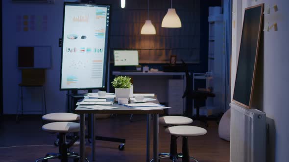 Interior of Professional Empty Startup Business Office Meeting Room with Nobody in It