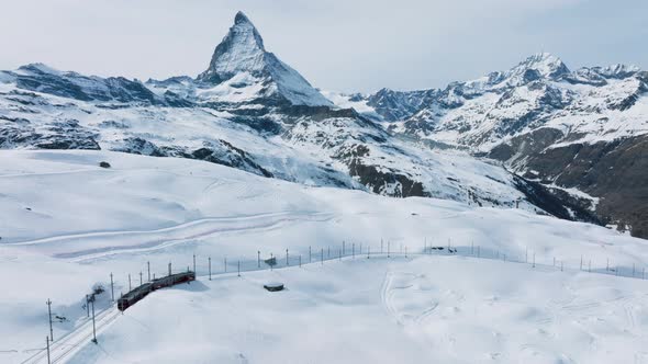 Railway Going to Gornergrat Train Station Under Breathtaking Matterhorn Zermatt