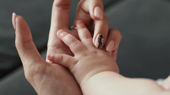 Parent Holding Babys Hand. Newborn Baby Hand in Mother Hand