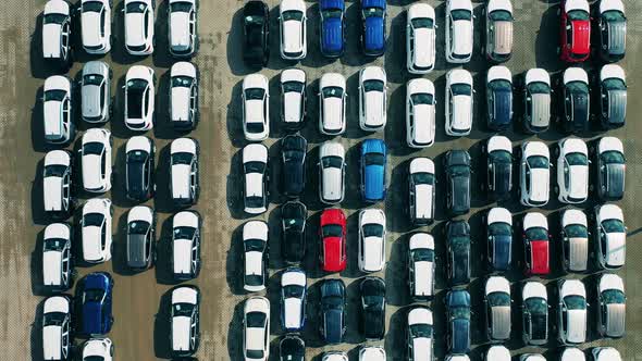 Parking Lot with Newly-produced Cars Filmed From Above