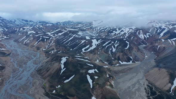 Drone View of Spectacular Glacier Highlands with Snowy Mountains in Porsmork Canyon