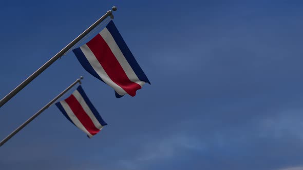 Costa Rica Flags In The Blue Sky - 4K