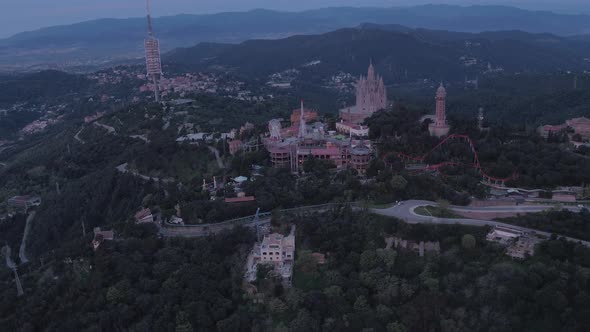 Aerial view of Tibidabo mountain at dawn