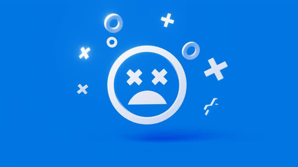 Shocked 3d Icon on a Simple Blue Background  Seamless Animation Loop