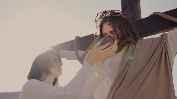 Mary Gives Water to Christ Crucified on the Cross