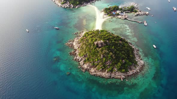 Calm Colorful Azure Turquoise Sea Near Tiny Tropical Volcanic Island Koh Tao, Unique Small Paradise