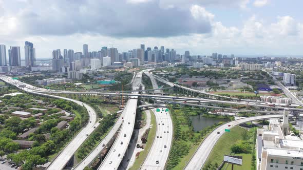  Aerial Transportation and Cars, Drone View Above Busy Highway Intersection alt