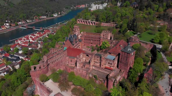Beautiful top view of the Heidelberg castle and the old part of the city.