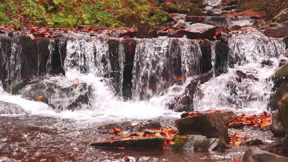 Beautiful Waterfall Shipot Closeup in the Autumn Forest